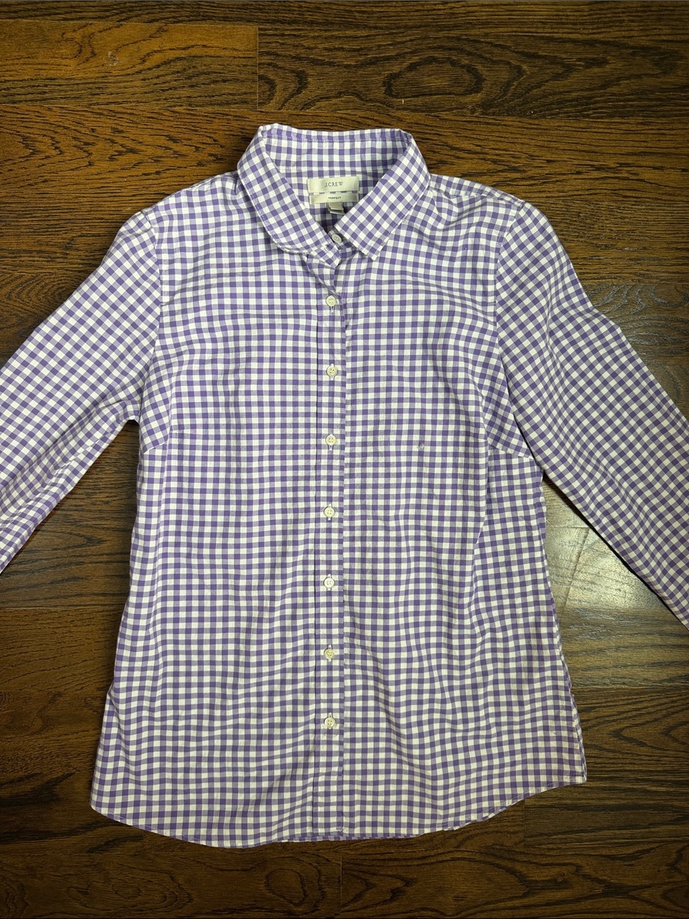 J Crew Purple White Check Button Down Size 8